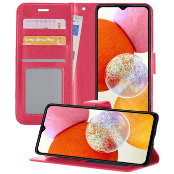 Samsung Galaxy A14 Hoesje Book Case Kunstleer Cover Hoes - Donkerroze