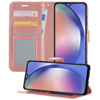 Betaalbare Hoesjes Samsung Galaxy A54 Hoesje Book Case Kunstleer Cover Hoes - Rose Goud