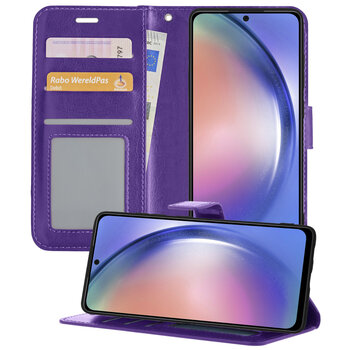 Betaalbare Hoesjes Samsung Galaxy A54 Hoesje Book Case Kunstleer Cover Hoes - Paars