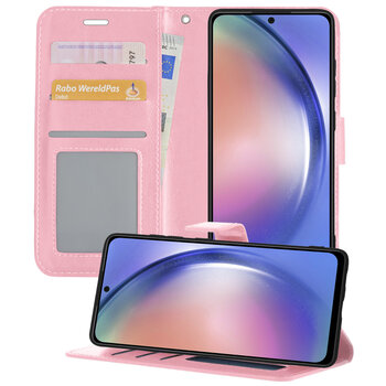 Betaalbare Hoesjes Samsung Galaxy A54 Hoesje Book Case Kunstleer Cover Hoes - Lichtroze