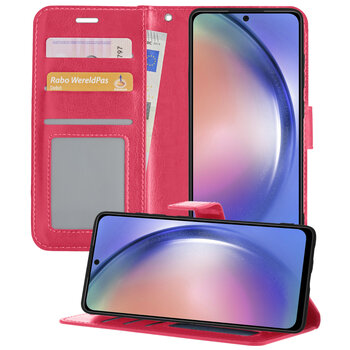Betaalbare Hoesjes Samsung Galaxy A54 Hoesje Book Case Kunstleer Cover Hoes - Donkerroze