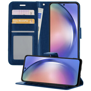 Betaalbare Hoesjes Samsung Galaxy A54 Hoesje Book Case Kunstleer Cover Hoes - Donkerblauw