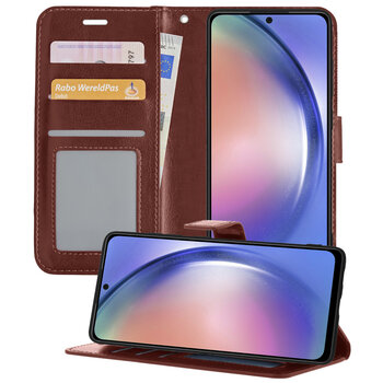 Betaalbare Hoesjes Samsung Galaxy A54 Hoesje Book Case Kunstleer Cover Hoes - Bruin