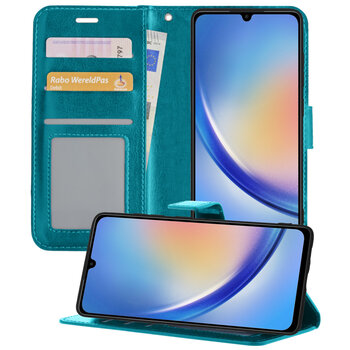 Samsung Galaxy A34 Hoesje Book Case Kunstleer Cover Hoes - Turquoise