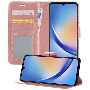 Samsung Galaxy A34 Hoesje Book Case Kunstleer Cover Hoes - Rose Goud