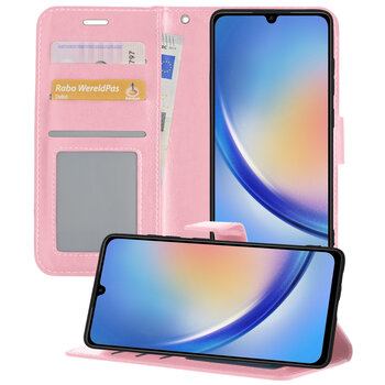 Samsung Galaxy A34 Hoesje Book Case Kunstleer Cover Hoes - Lichtroze