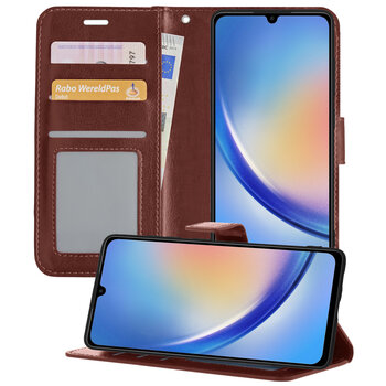 Samsung Galaxy A34 Hoesje Book Case Kunstleer Cover Hoes - Bruin