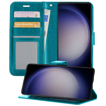 Samsung Galaxy S23 Ultra Hoesje Book Case Kunstleer Cover Hoes - Turquoise