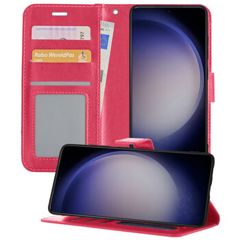 Samsung Galaxy S23 Ultra Hoesje Book Case Kunstleer Cover Hoes - Donkerroze