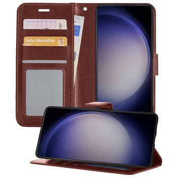 Samsung Galaxy S23 Ultra Hoesje Book Case Kunstleer Cover Hoes - Bruin