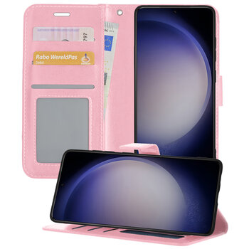 Betaalbare Hoesjes Samsung Galaxy S23 Hoesje Book Case Kunstleer Cover Hoes - Lichtroze