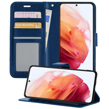 Samsung Galaxy S21 Hoesje Book Case Kunstleer Cover Hoes - Donkerblauw