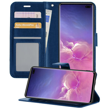 Betaalbare Hoesjes Samsung Galaxy S10 Hoesje Book Case Kunstleer Cover Hoes - Donkerblauw