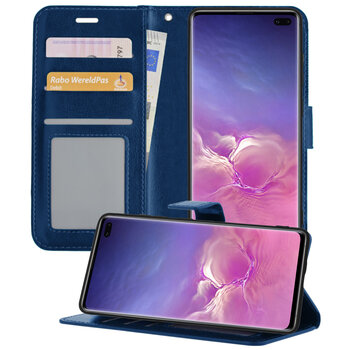 Samsung Galaxy S10 Hoesje Book Case Kunstleer Cover Hoes - Donkerblauw