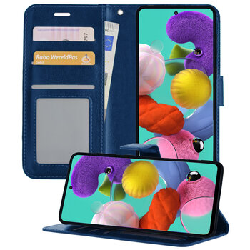 Samsung Galaxy A51 Hoesje Book Case Kunstleer Cover Hoes - Donkerblauw