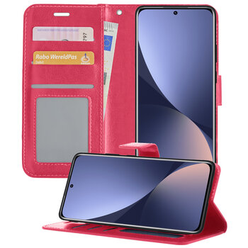 Xiaomi 12 Hoesje Book Case Kunstleer Cover Hoes - Donkerroze