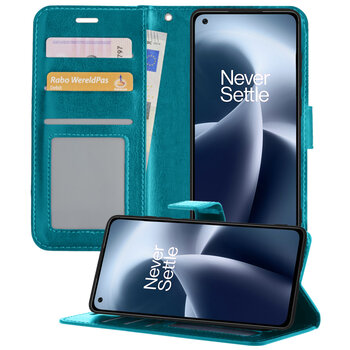 OnePlus Nord 2T Hoesje Book Case Kunstleer Cover Hoes - Turquoise