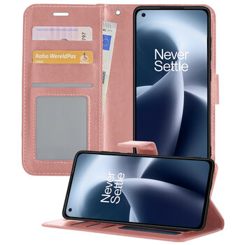 OnePlus Nord 2T Hoesje Book Case Kunstleer Cover Hoes - Rose Goud