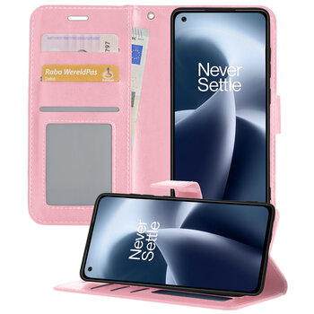 OnePlus Nord 2T Hoesje Book Case Kunstleer Cover Hoes - Lichtroze