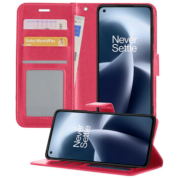 OnePlus Nord 2T Hoesje Book Case Kunstleer Cover Hoes - Donkerroze