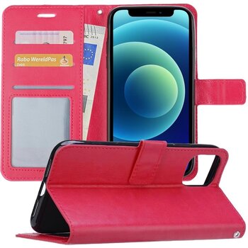 Apple iPhone 12 Pro Hoesje Book Case Kunstleer Cover Hoes - Donkerroze