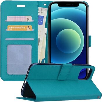 Apple iPhone 12 Hoesje Book Case Kunstleer Cover Hoes - Turquoise