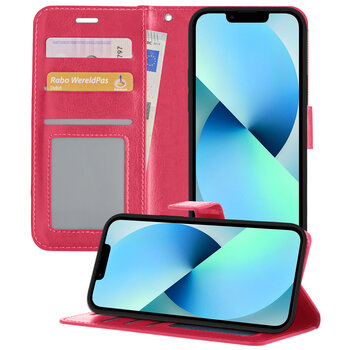 Apple iPhone 14 Pro Max Hoesje Book Case Kunstleer Cover Hoes - Donkerroze