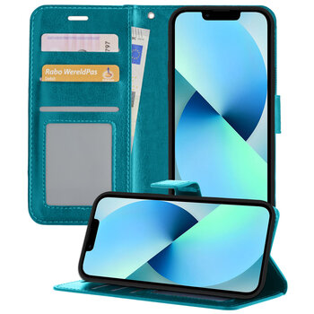 Apple iPhone 14 Pro Hoesje Book Case Kunstleer Cover Hoes - Turquoise