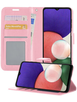 Samsung Galaxy M22 Hoesje Book Case Kunstleer Cover Hoes - Lichtroze