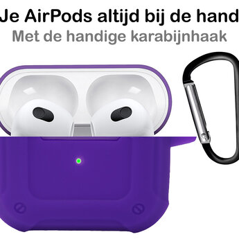 Airpods 3 Hoesje Case Shock Hoes Geschikt voor Apple AirPods 3 Case Hoesje Met Clip - Paars