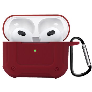 Betaalbare Hoesjes Airpods 3 Hoesje Case Shock Hoes Geschikt voor Apple AirPods 3 Case Hoesje Met Clip - Donker Rood