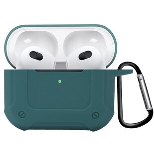 Airpods 3 Hoesje Case Shock Hoes Geschikt voor Apple AirPods 3 Case Hoesje Met Clip - Donker Groen