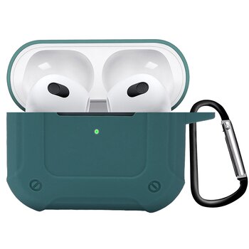 Betaalbare Hoesjes Airpods 3 Hoesje Case Shock Hoes Geschikt voor Apple AirPods 3 Case Hoesje Met Clip - Donker Groen