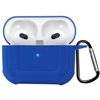 Betaalbare Hoesjes Airpods 3 Hoesje Case Shock Hoes Geschikt voor Apple AirPods 3 Case Hoesje Met Clip - Donker Blauw