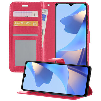 OPPO A16S Hoesje Book Case Kunstleer Cover Hoes - Donkerroze