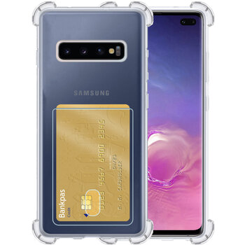 Betaalbare Hoesjes Samsung Galaxy S10 Hoesje Siliconen Hoes Case Cover met Pasjeshouder - Transparant