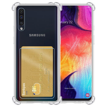 Samsung Galaxy A70 Hoesje Siliconen Hoes Case Cover met Pasjeshouder - Transparant