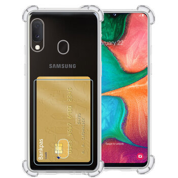 Samsung Galaxy A20e Hoesje Siliconen Hoes Case Cover met Pasjeshouder - Transparant