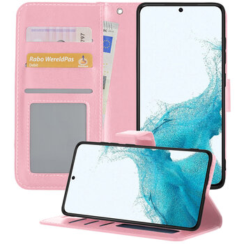 Samsung Galaxy S22+ Hoesje Book Case Kunstleer Cover Hoes - Lichtroze