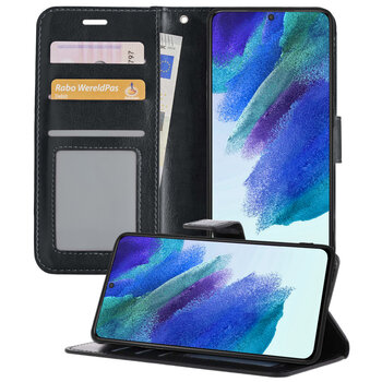 Samsung Galaxy S21 FE Hoesje Book Case Kunstleer Cover Hoes - Zwart