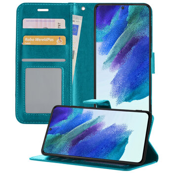 Samsung Galaxy S21 FE Hoesje Book Case Kunstleer Cover Hoes - Turquoise