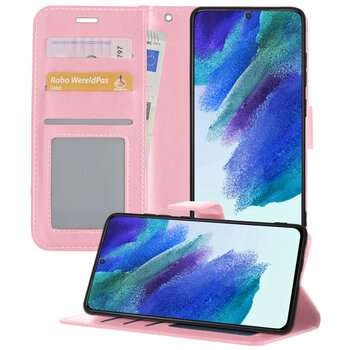 Samsung Galaxy S21 FE Hoesje Book Case Kunstleer Cover Hoes - Lichtroze