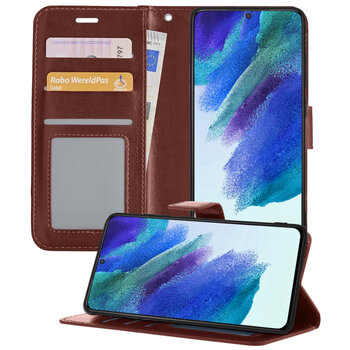 Samsung Galaxy S21 FE Hoesje Book Case Kunstleer Cover Hoes - Bruin