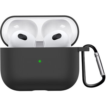 Airpods 3 Hoesje Case Siliconen Hoes Geschikt voor Apple AirPods 3 Case Hoesje Met Clip - Zwart