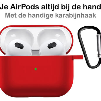 Airpods 3 Hoesje Case Siliconen Hoes Geschikt voor Apple AirPods 3 Case Hoesje Met Clip - Rood