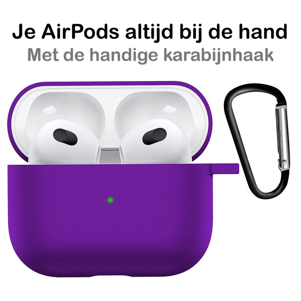 Airpods 3 Hoesje Case Siliconen Hoes Geschikt voor Apple AirPods 3 Case Hoesje Met Clip - Paars
