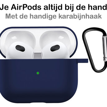 Airpods 3 Hoesje Case Siliconen Hoes Geschikt voor Apple AirPods 3 Case Hoesje Met Clip - Marine Blauw