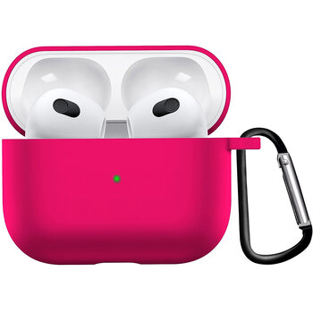 Airpods 3 Hoesje Case Siliconen Hoes Geschikt voor Apple AirPods 3 Case Hoesje Met Clip - Donker Roze