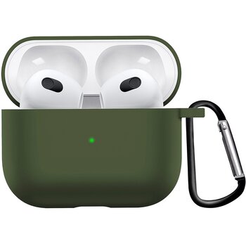 Betaalbare Hoesjes Airpods 3 Hoesje Case Siliconen Hoes Geschikt voor Apple AirPods 3 Case Hoesje Met Clip - Donker Groen