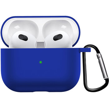 Betaalbare Hoesjes Airpods 3 Hoesje Case Siliconen Hoes Geschikt voor Apple AirPods 3 Case Hoesje Met Clip - Donker Blauw